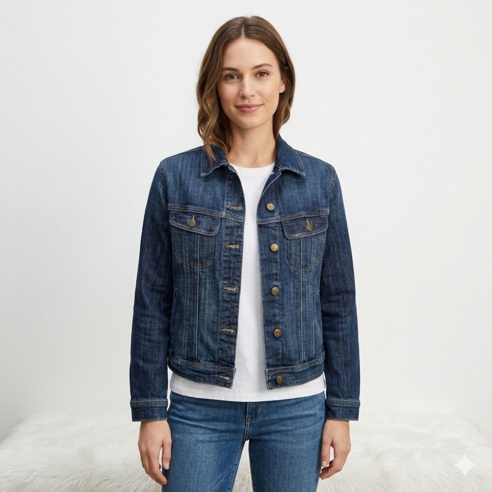 Lee Legendary Regular Fit Dark Wash Blue Denim Jean Jacket Women's Size L